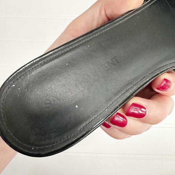 Saint Laurent Tribute Flat Sandals Black Patent Leather Woven Slide 39.5 - Picture 3 of 10